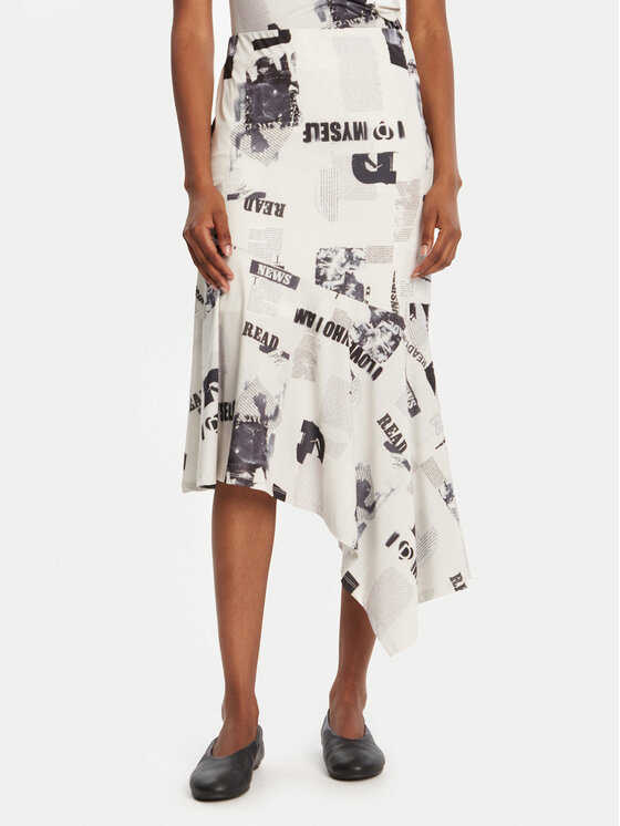 Desigual Desigual Midi suknja Breaking News 25WWFK07 Bijela Regular Fit