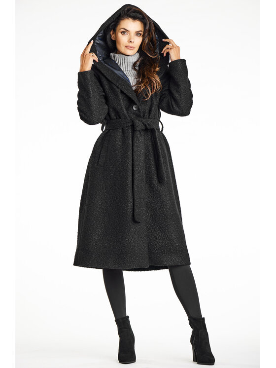 Awama Awama Płaszcz A680 Czarny Basic Fit