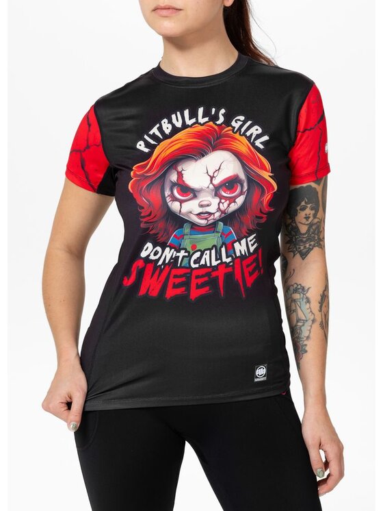 PITBULL PITBULL T-Shirt Koszulka sportowa damska Mesh SWEETIE-CHU M Czarny Regular Fit