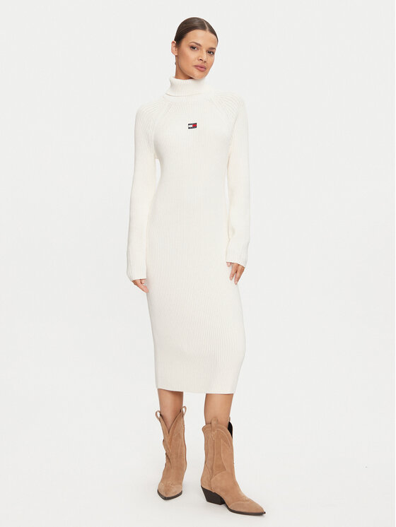 Tommy Jeans Tommy Jeans Rochie tricotată DW0DW19815 Écru Regular Fit