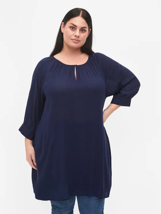 Zizzi Sommerkleid E03014H Dunkelblau Loose Fit