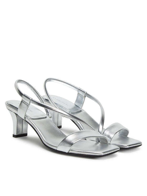 Calvin Klein Calvin Klein Sandały Heel Sandal 50 Squared Metallic HW0HW02560 Srebrny