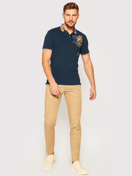 La Martina La Martina Polo marškinėliai QMPE30 PK001 Tamsiai mėlyna Slim Fit