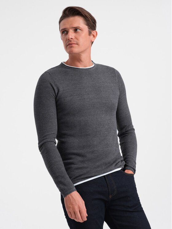 Ombre Ombre Sweter OM-SWSW-0103 Szary Classic Fit