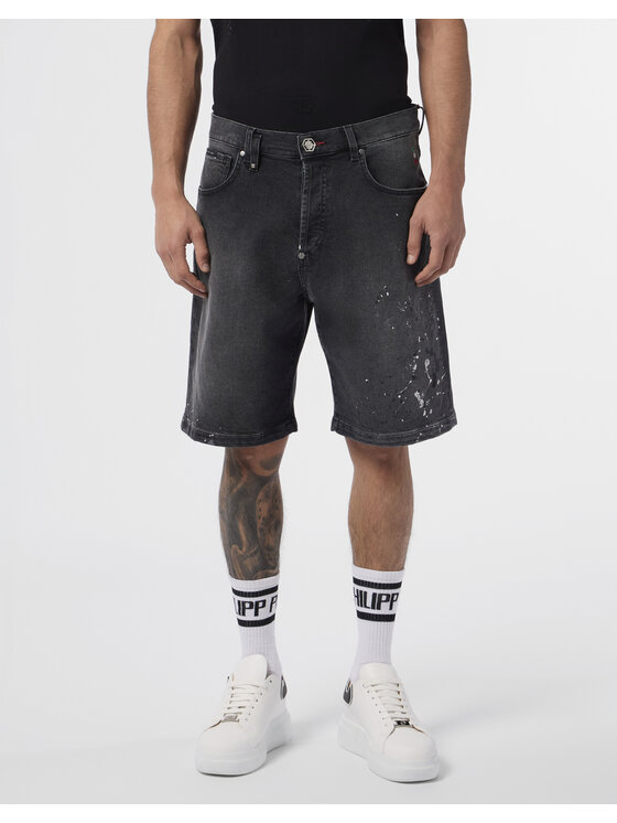 PHILIPP PLEIN PHILIPP PLEIN Szorty jeansowe 29790 Czarny Regular Fit