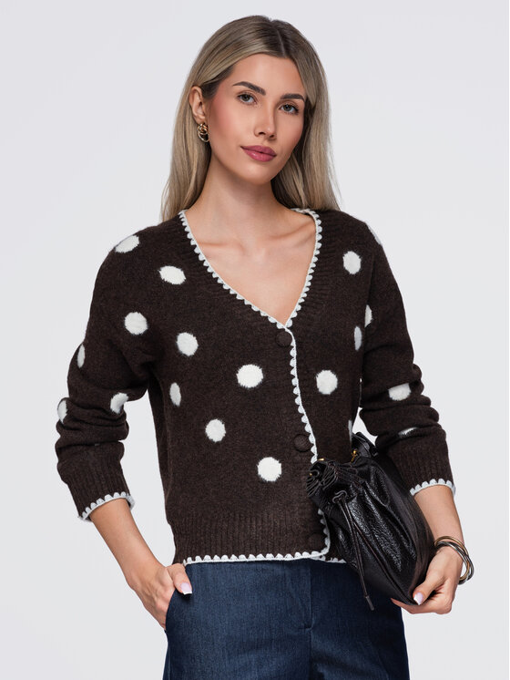 Ombre Ombre Kardigan OW-SW-E0022 Brązowy Slim Fit