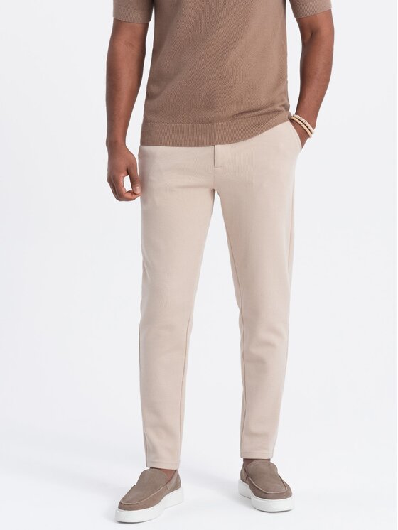 Ombre Ombre Úpletové kalhoty OM-PACP-0168 Béžová Carrot Fit
