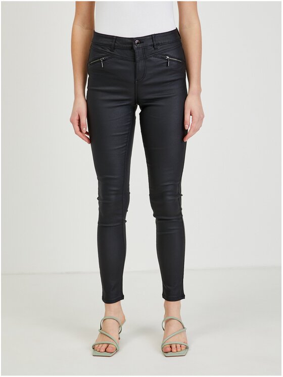 Orsay Orsay Spodnie skórzane 319257-660000__42 Czarny Skinny Fit