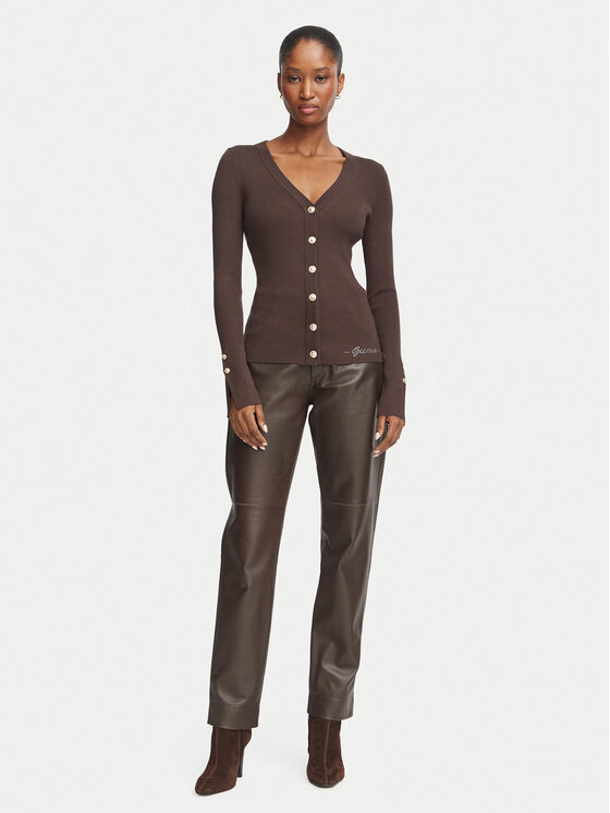 Guess Guess Pletena jopica W6YR11 Z0950 Temno rjava Slim Fit