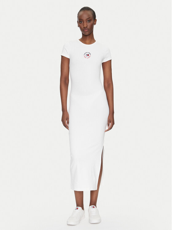 Tommy Jeans Tommy Jeans Rochie de zi DW0DW20384 Alb Slim Fit