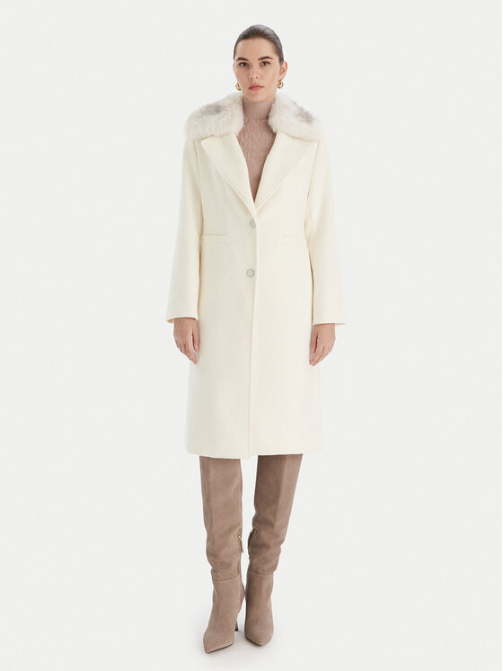 Guess Guess Vlnený kabát W5BL19 W2642 Écru Regular Fit
