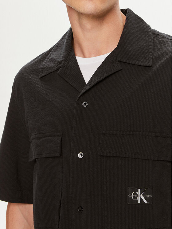 Calvin Klein Jeans Calvin Klein Jeans Cămașă Seersucker J30J325175 Negru Relaxed Fit