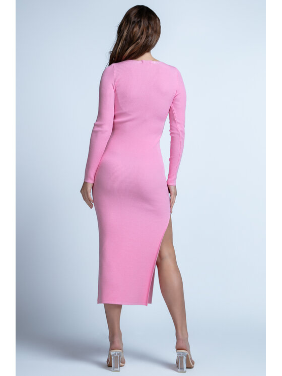 Fobya Fobya Sukienka dzianinowa F1847 Różowy Regular Fit