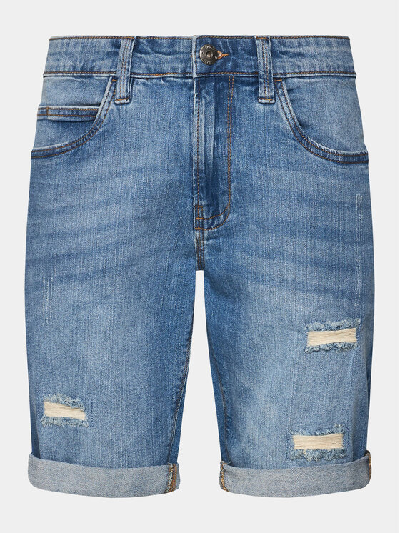 INDICODE INDICODE Džínsové šortky Kaden Holes 70-104 Modrá Regular Fit