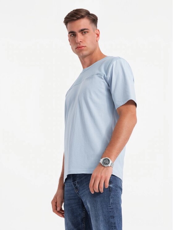 Ombre Ombre T-Shirt OM-TSCT-0171 Niebieski Loose Fit