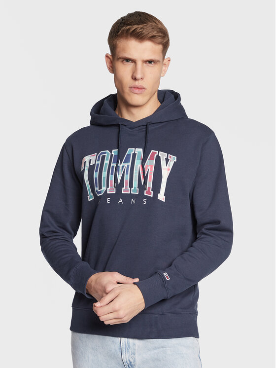 Tommy Jeans Džemperis ar kapuci Tartan DM0DM15696 Tumši zils Regular Fit