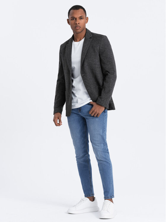 Ombre Ombre Marynarka OM-BLZB-0117 Szary Classic Fit