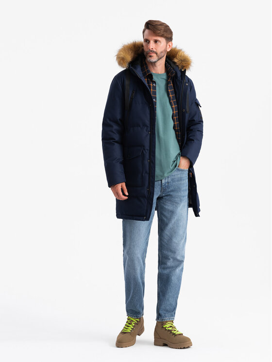 Ombre Ombre Parka OM-JALJ-0182 Tmavomodrá Regular Fit