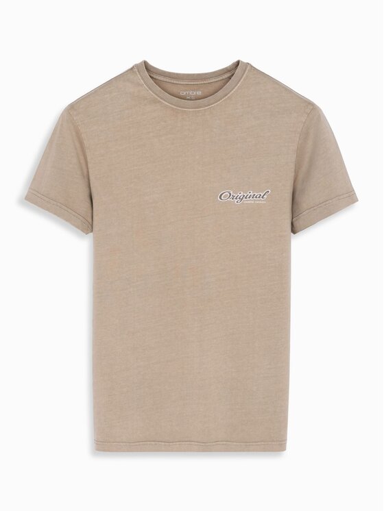 Ombre Ombre T-Shirt OM-TSWT-0201 Beżowy Regular Fit