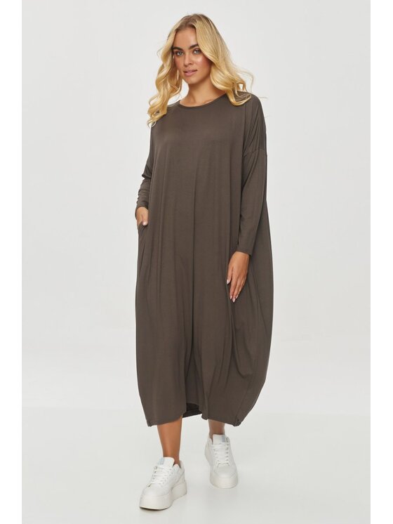 Makadamia Makadamia Sukienka codzienna M839 Brązowy Oversize