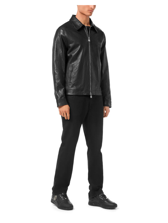 Billionaire Billionaire Kurtka skórzana 24403 Czarny Regular Fit