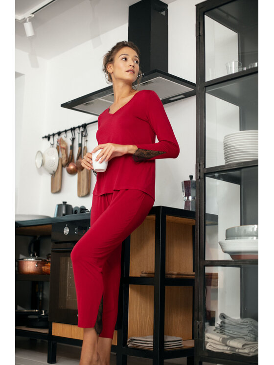 LaLupa LaLupa Spodnie piżamowe LA073 Bordowy Comfortable Fit