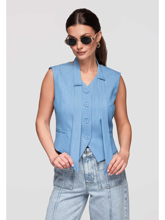 Ombre Ombre Kamizelka OW-VE-E0004 Niebieski Slim Fit