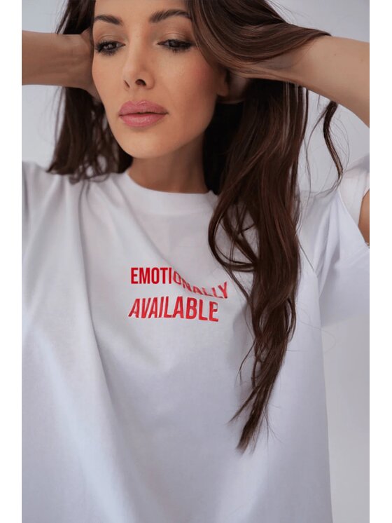 Chiara Wear Chiara Wear T-Shirt T-shirt bawełniany oversize EMOTIONALLY Biały Oversize