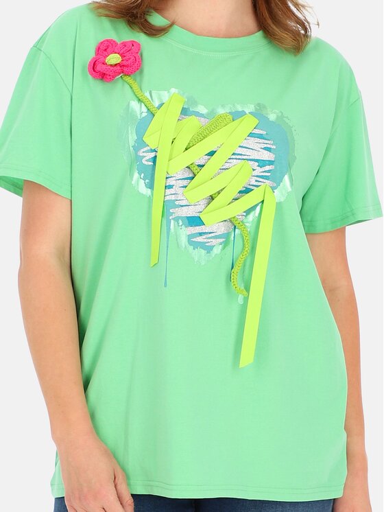 Perso Perso T-Shirt TCE245099F Zielony Regular Fit