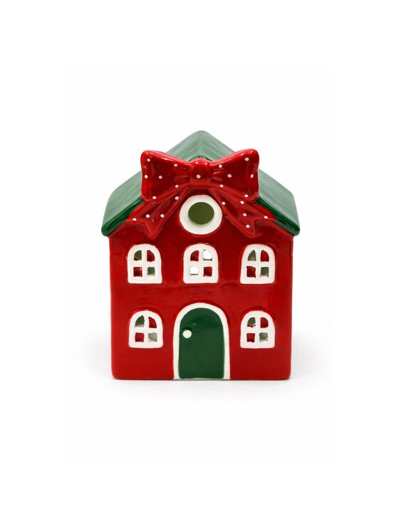 MIAhome MIAhome Figurka ceramiczny domek na tea-lighty 15,3x12,1x9 cm Czerwony
