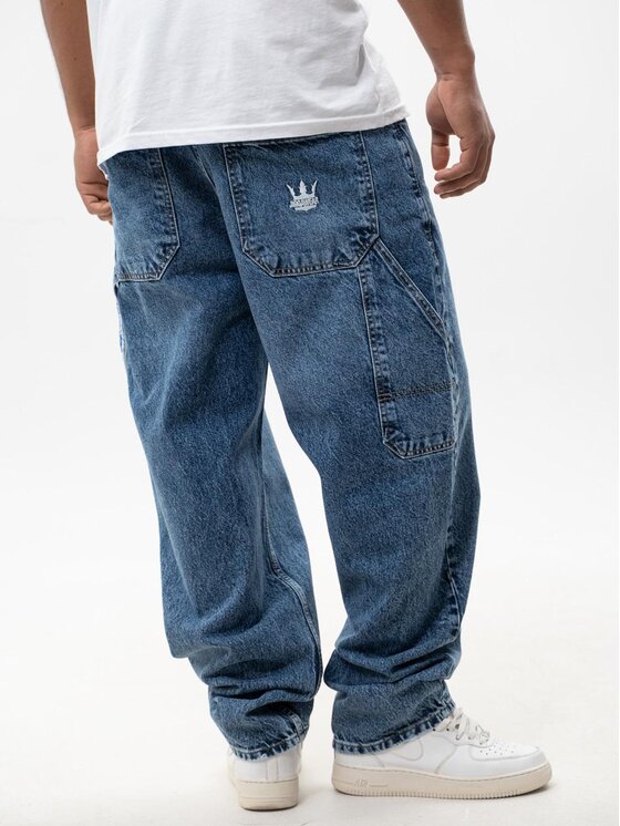 Jigga Wear Jigga Wear Jeansy Spodnie Jeansowe Super Baggy Cargo Męskie Niebieskie Jigga Wear Crown L Niebieski Baggy Fit