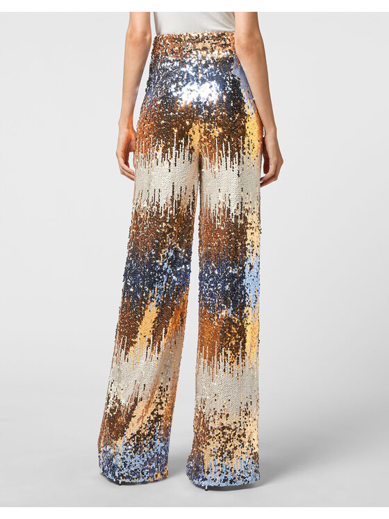 PHILIPP PLEIN PHILIPP PLEIN Bavlnené nohavice 5679 Modrá Flare Fit