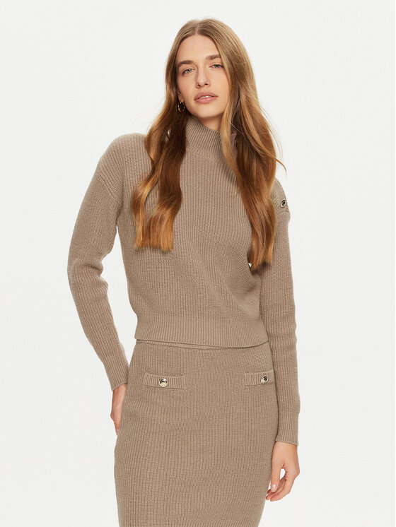 Guess Guess Bluză cu gât W4BR39 Z2WX0 Bej Regular Fit