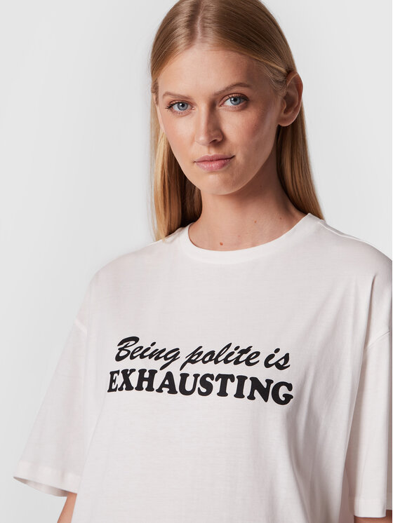 NA-KD NA-KD T-Shirt Being Polite 1100-006171-0260-004 Λευκό Relaxed Fit