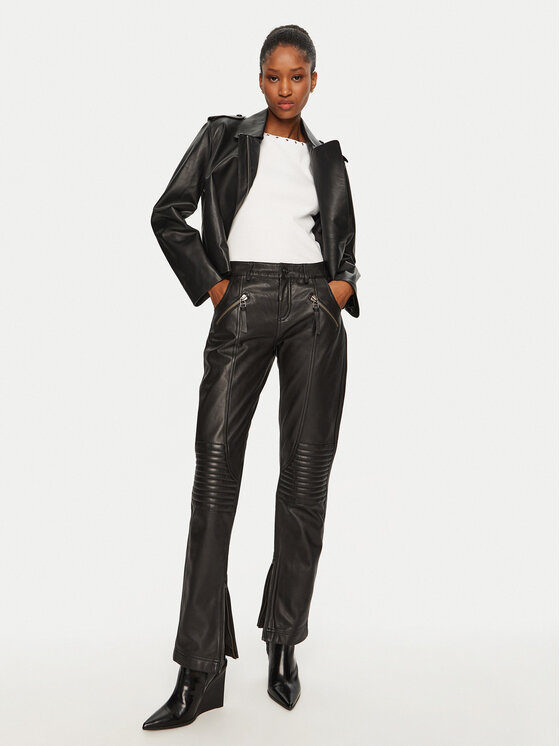 Munthe Munthe Pandaloni de piele 244141024408 Negru Slim Fit