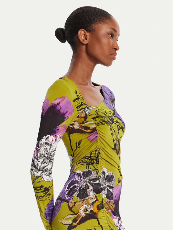 Desigual Desigual Φόρεμα καθημερινό Neckline Lacroix 25WWVK37 Πράσινο Slim Fit