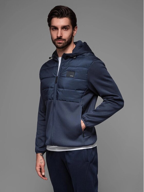 Ombre Ombre Kurtka przejściowa OM-JANP-0160 Granatowy Regular Fit