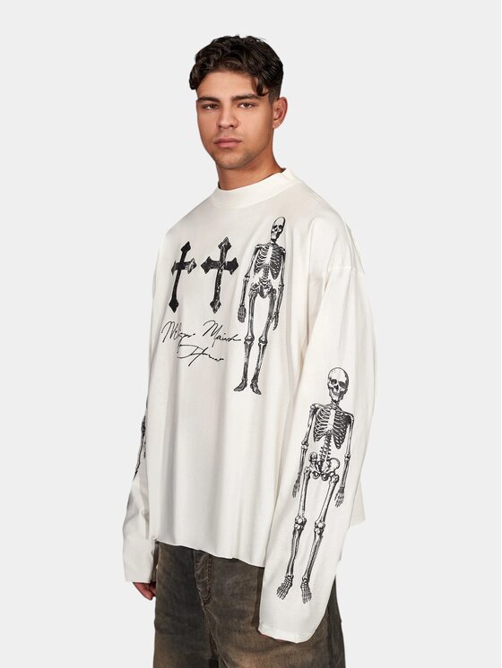 MADE BY SOCIETY MADE BY SOCIETY T-Shirt Ossuary Longsleeve - T17751 Biały Basic Fit