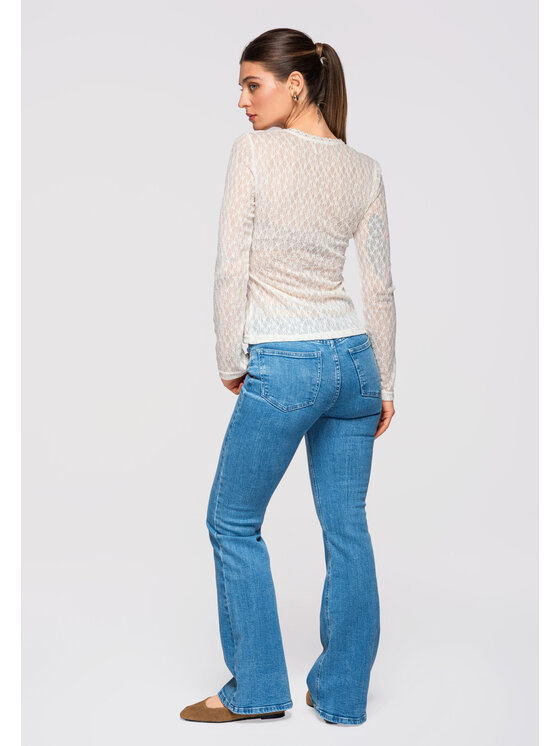 Ombre Ombre Bluzka OW-TS-E0013 Écru Slim Fit