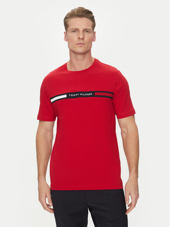 Tommy Hilfiger Tommy Hilfiger T-Shirt Chest Insert MW0MW36498 Czerwony Regular Fit