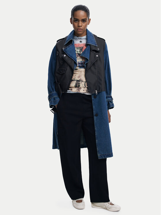 Desigual Desigual Płaszcz z imitacji skóry Denimbike 25WWEW52 Niebieski Regular Fit