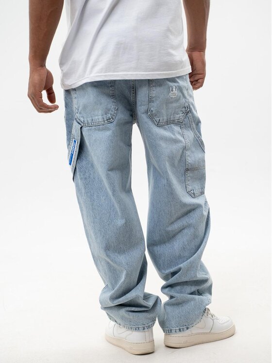 Jigga Wear Jigga Wear Jeansy Spodnie Jeansowe Super Baggy Cargo Męskie Sprane Jasne Niebieskie Jigga Wear Crown 2XL Niebieski Baggy Fit
