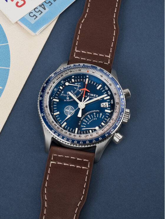 Timex Timex Ročna ura Fly Back Chronograph x Pan Am® TW2W97200 Rjava