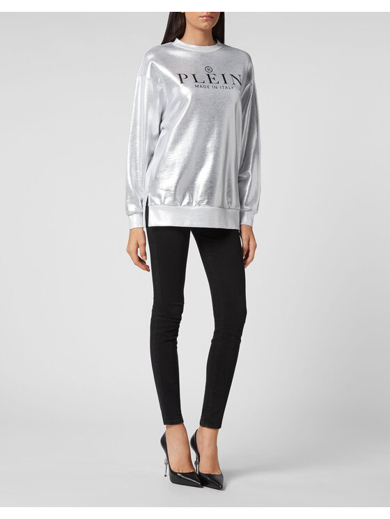 PHILIPP PLEIN PHILIPP PLEIN Mikina 4013 Stříbrná Regular Fit