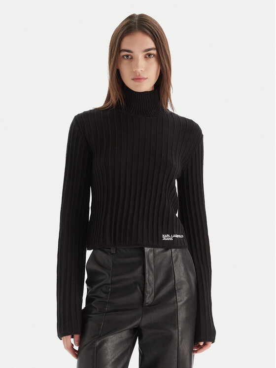 Karl Lagerfeld Jeans Bluză cu gât A4W18021 Negru Slim Fit