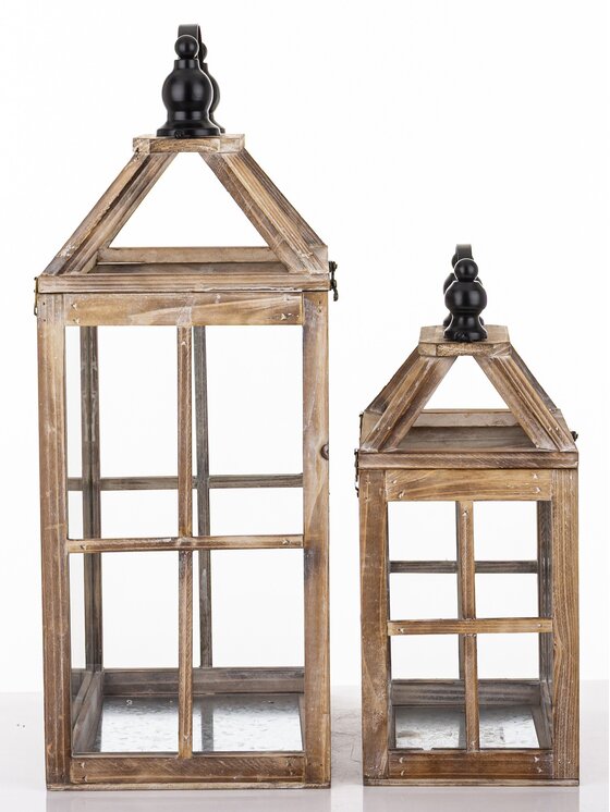 MIAhome MIAhome Lampion drewniany komplet 2 szt. brązowy 57x30x21 cm LATERNE Brązowy