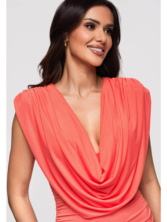 Ombre Ombre Sukienka wieczorowa LA-OM-DLR370 Koralowy Slim Fit