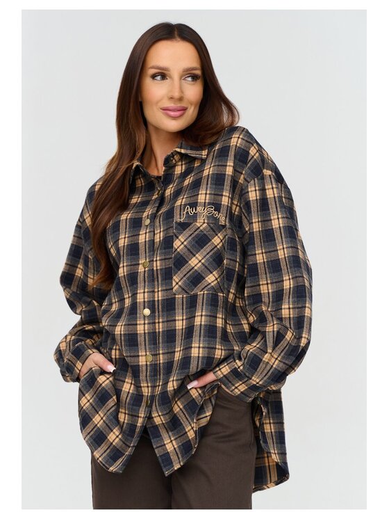 Makadamia Makadamia Koszula C84 Granatowy Loose Fit