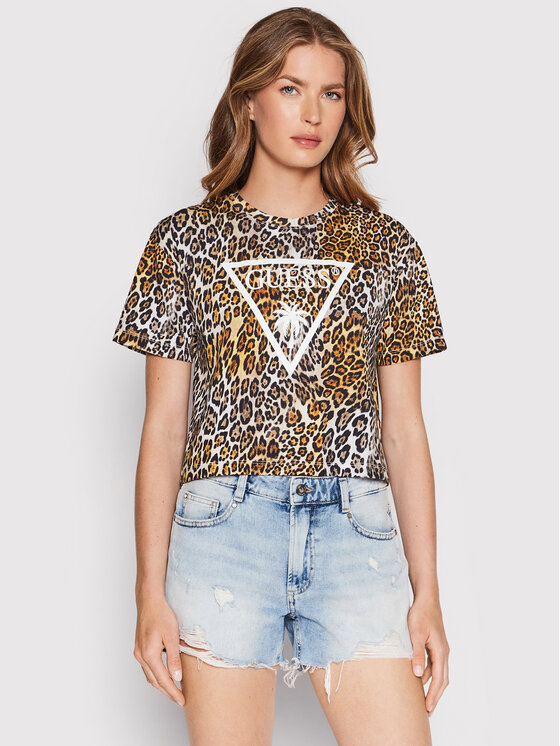 Guess Guess T-Shirt E2GI01 JA900 Brązowy Cropped Fit