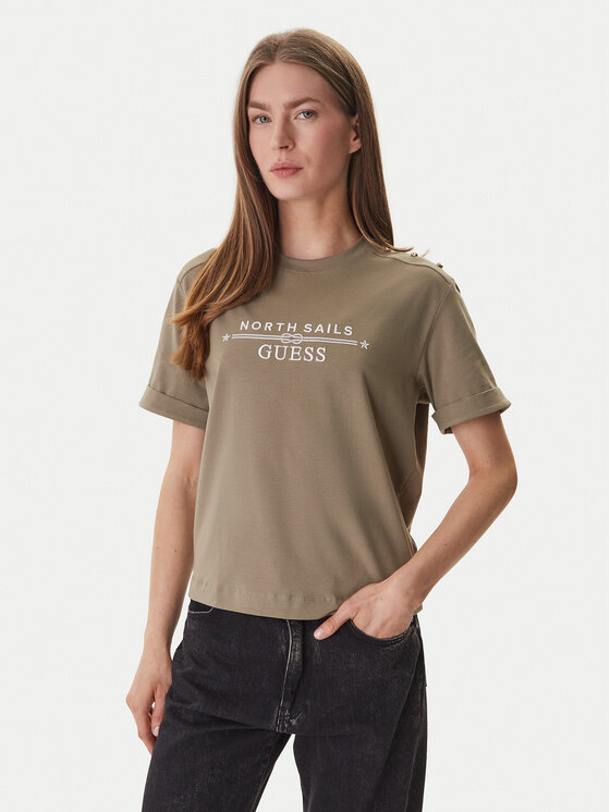 Guess Guess T-Shirt GUESS x NORTH SAILS W6GI03 K2657 Grün Relaxed Fit